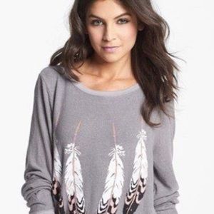 Wildfox feather sweatshirt Grey distressed. Super soft. Rare find!
